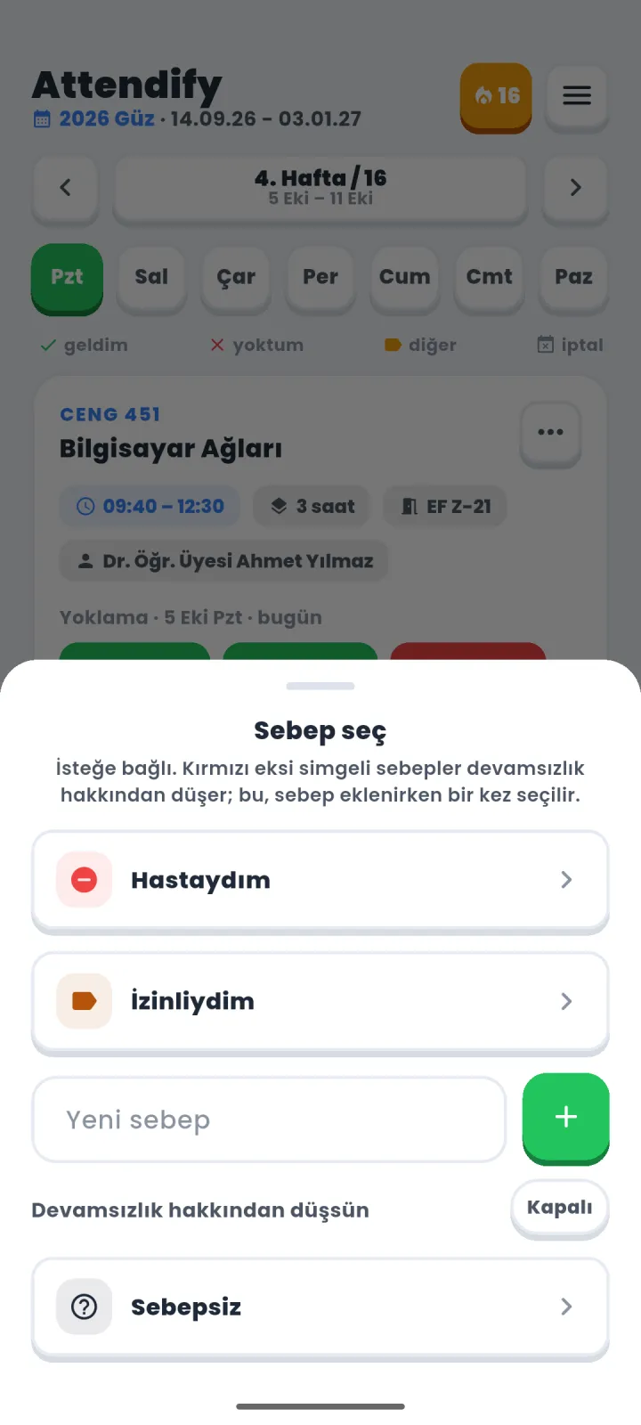 Attendify+: Digər və səbəblər