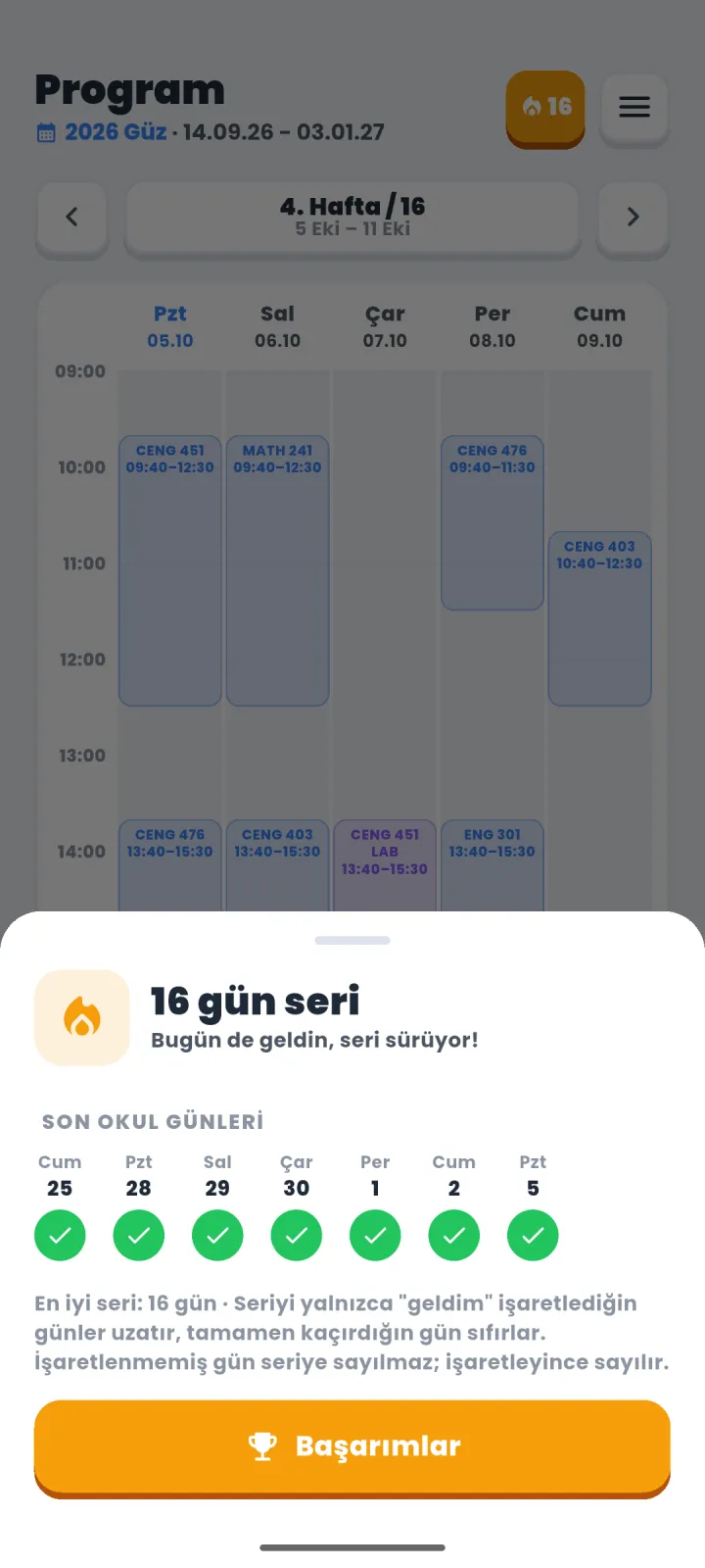 Attendify+: 16 günlük seriya və son dərs günləri